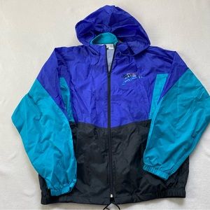 Vintage Asics Windbreaker Jacet Mens XL  Colorblock Blue Black Nylon 80s 90s